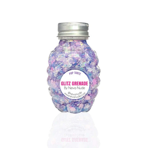 Pop Tarte Purple Pink Iridescent Blacklight Cosmetic Glitter Glitz Grenade Keychain in Aloe Gel
